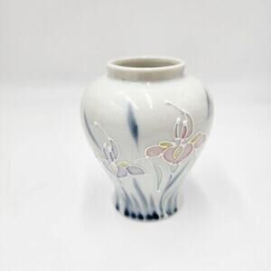 Vintage Iris Otagiri Japan Vase Hand Painted Raised Flowers 4.5" Feminine Pink